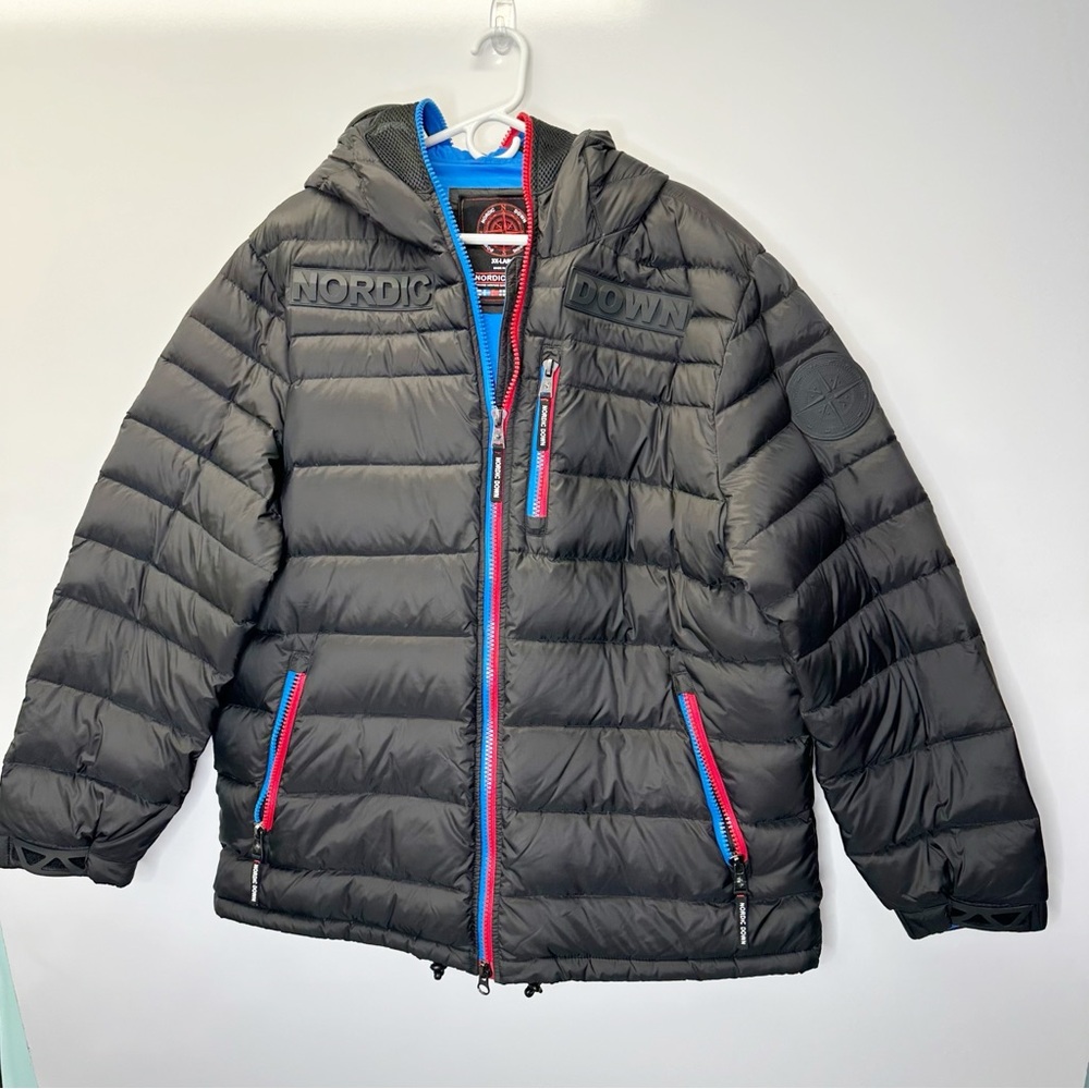 Nordic Down black puffer jacket hood built in goggles duck feathers size 3X men